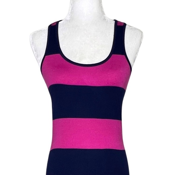 6 degrees Maxi Dress Stretchy Striped Racerback Fuchsia Hot Pink Navy Blue XS - Picture 6 of 11